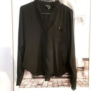 New DKNY Black Blouse Long Sleeve Gold Buttons - XS/S